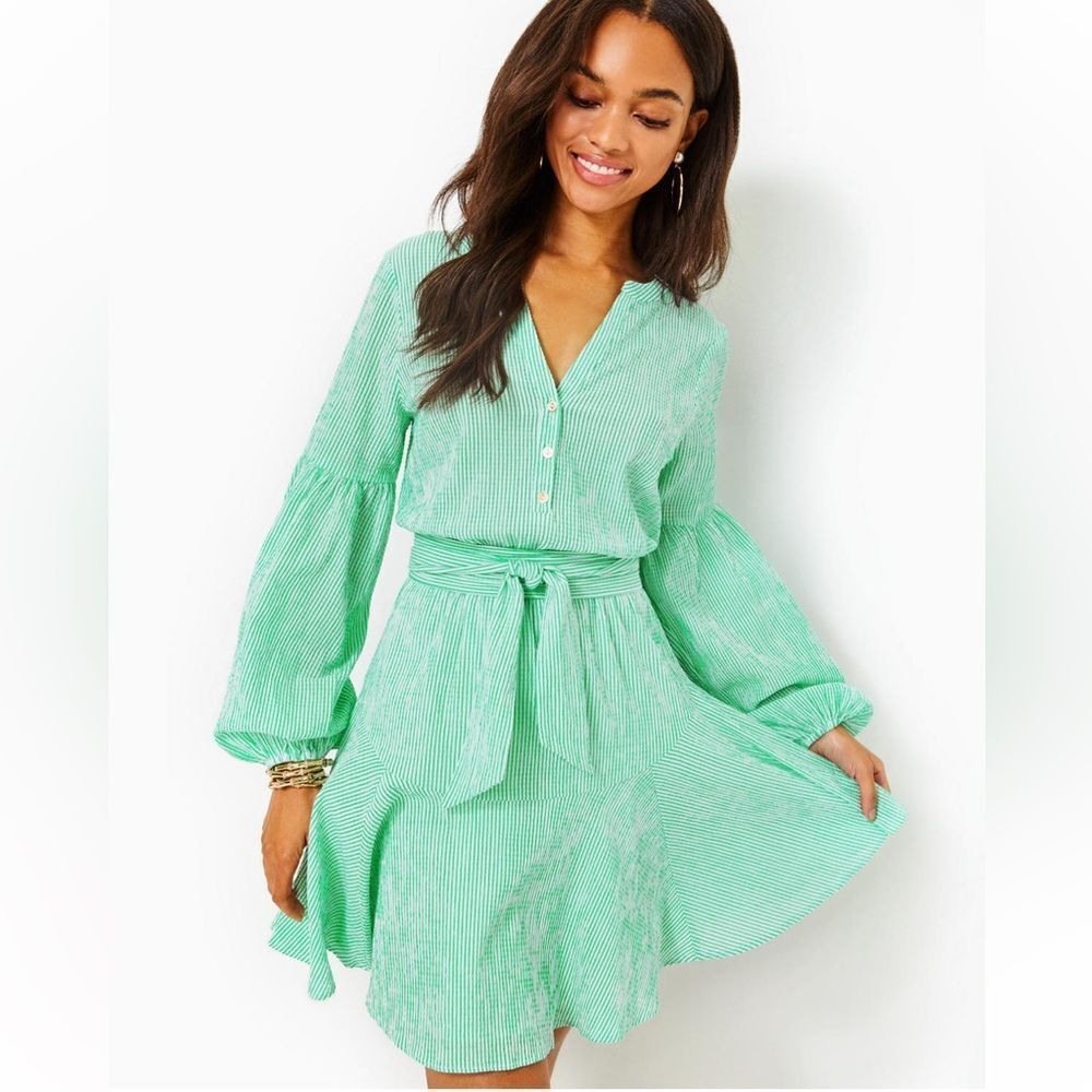 New Lilly Pulitzer Carla Long Sleeve striped dress in Spearmint Harbor Stripe 16
